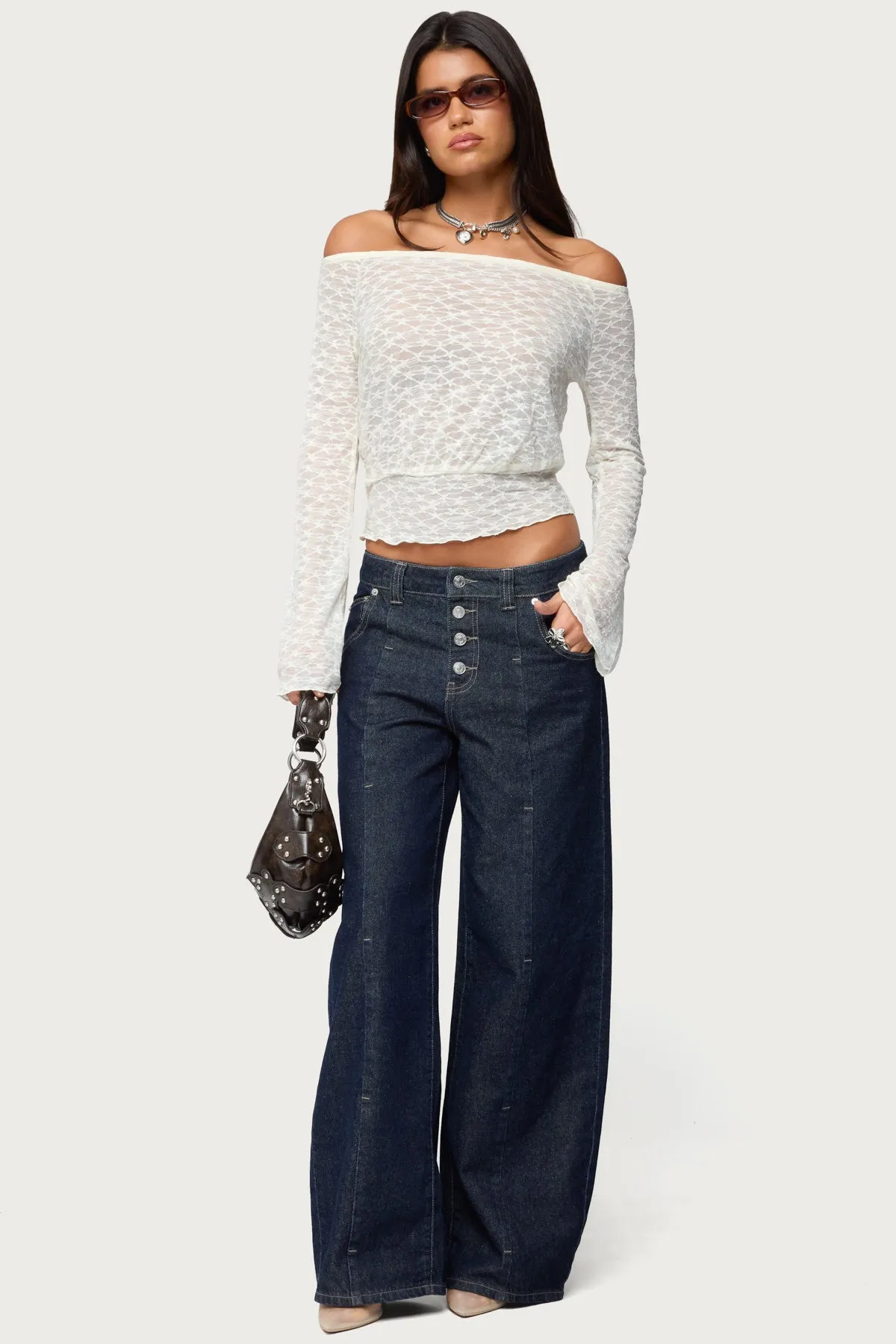 Alef Sheer Lace Off Shoulder Top sold by Edikted product image thumbnail 2