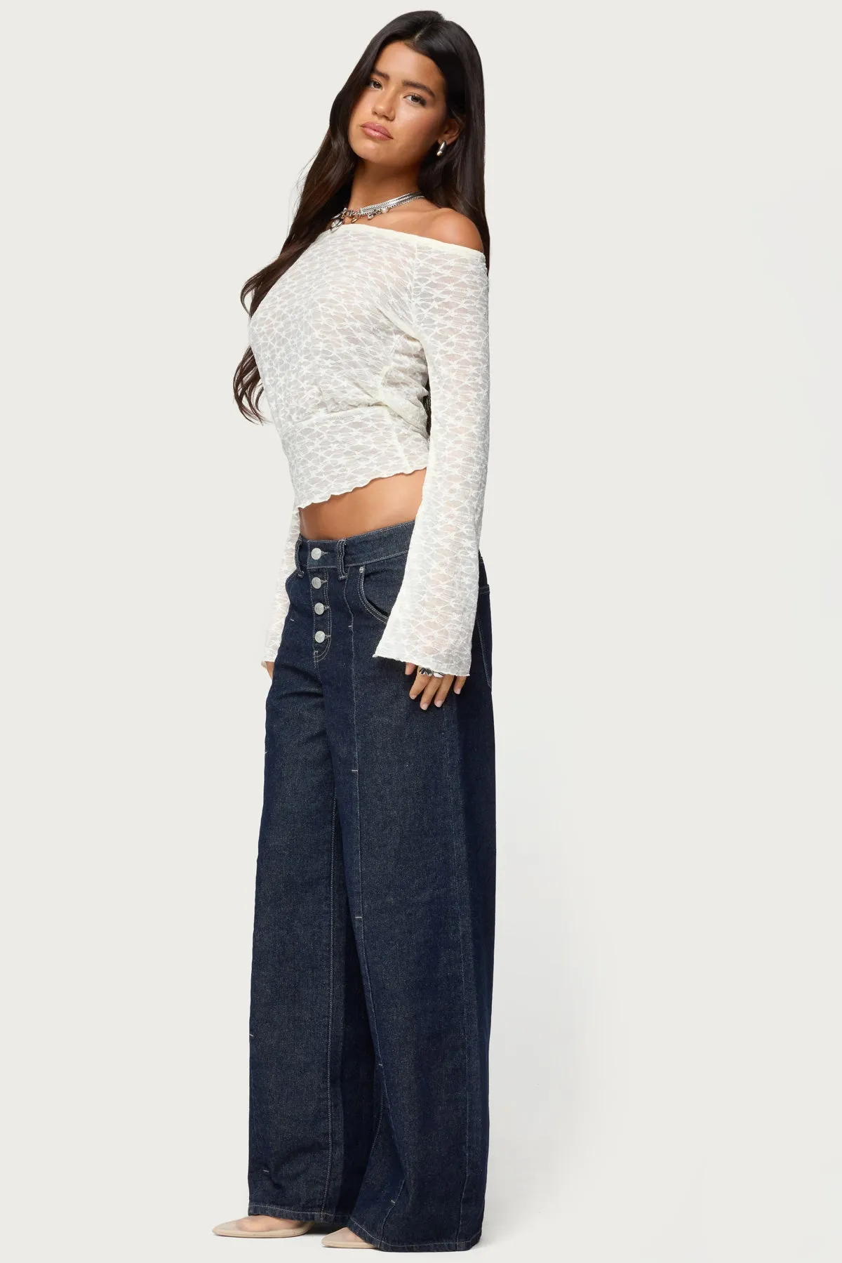 Alef Sheer Lace Off Shoulder Top sold by Edikted product image thumbnail 4