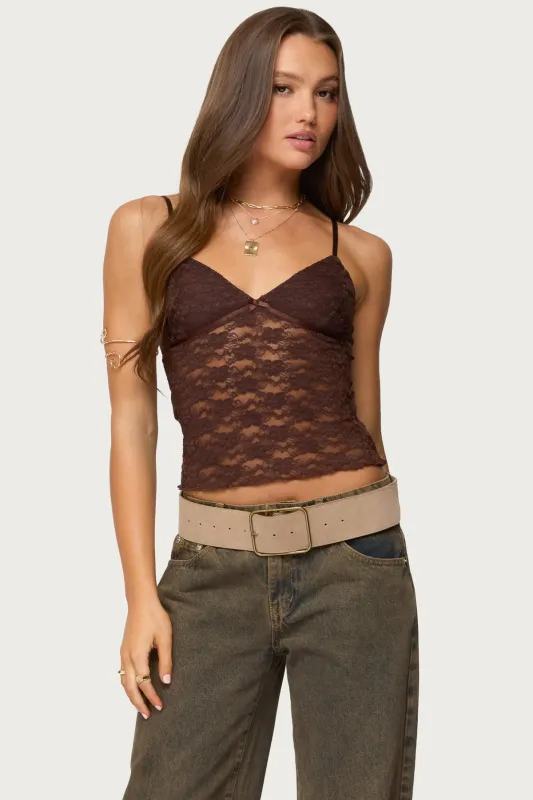 Eira Sheer Lace Tank Top sold by Edikted