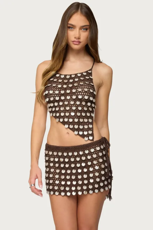 Alora Iridescent Crochet Backless Top sold by Edikted