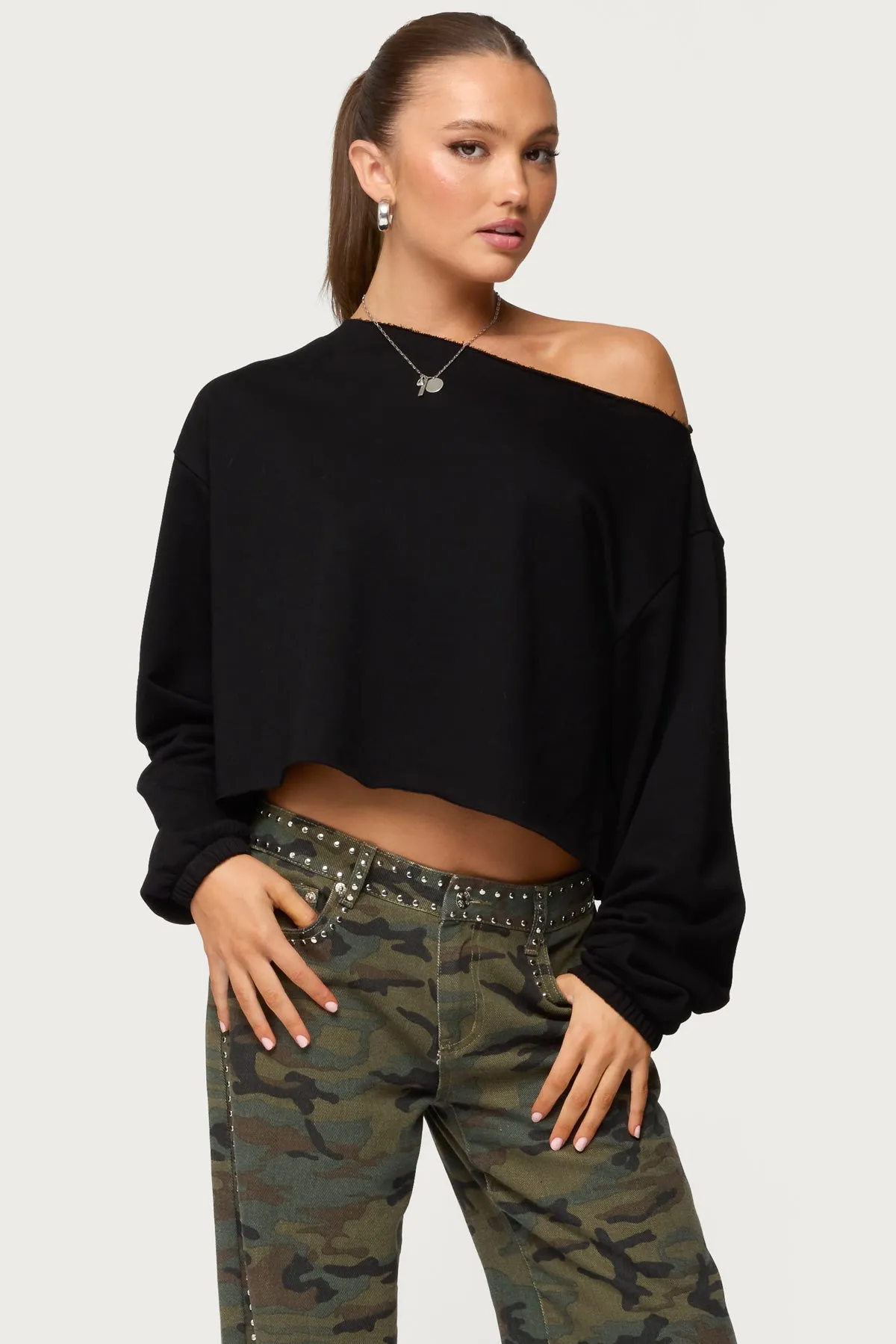 Aveline Off Shoulder Light Sweatshirt sold by Edikted