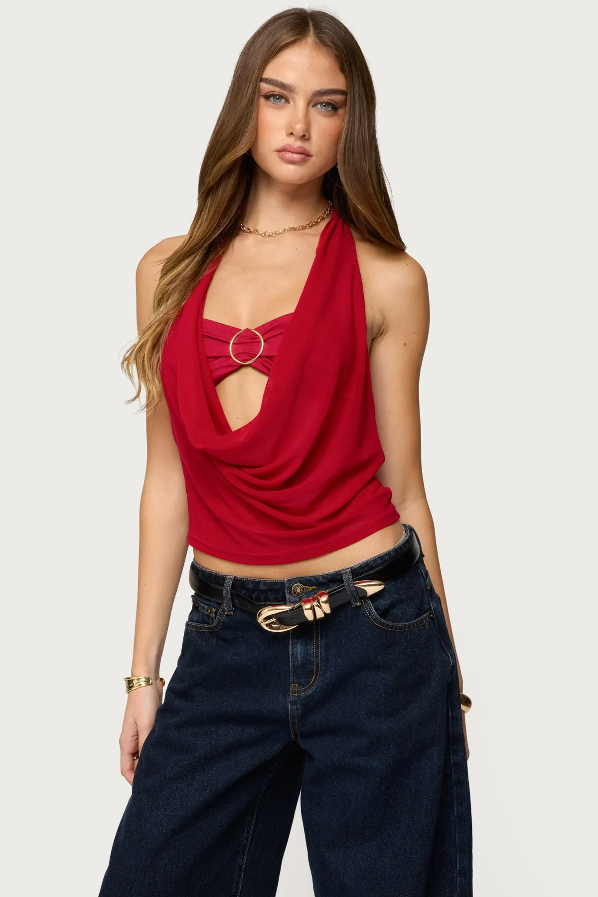 Issey Layered Bandeau Cowl Neck Top sold by Edikted