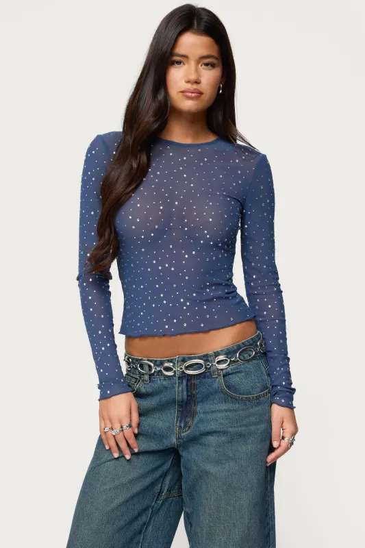 Anari Rhinestone Mesh Top sold by Edikted