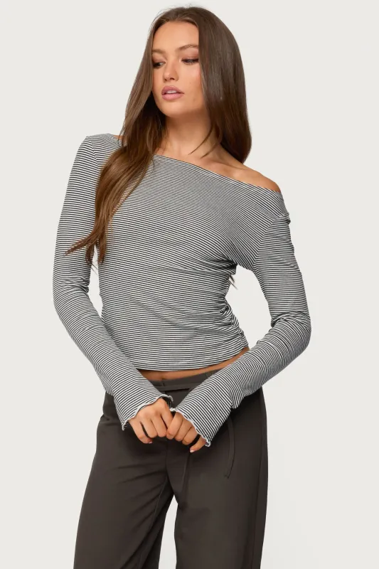 Leyna Striped Off Shoulder Top sold by Edikted