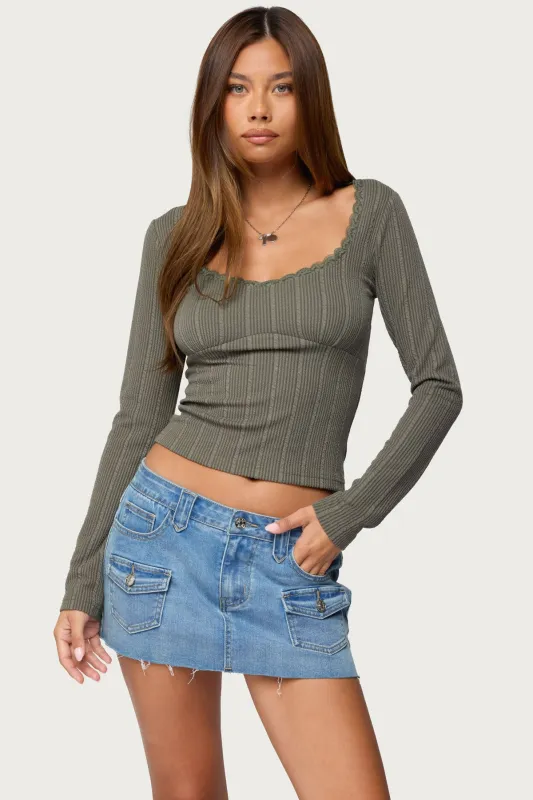 Beatrix Lacey Ribbed Top sold by Edikted