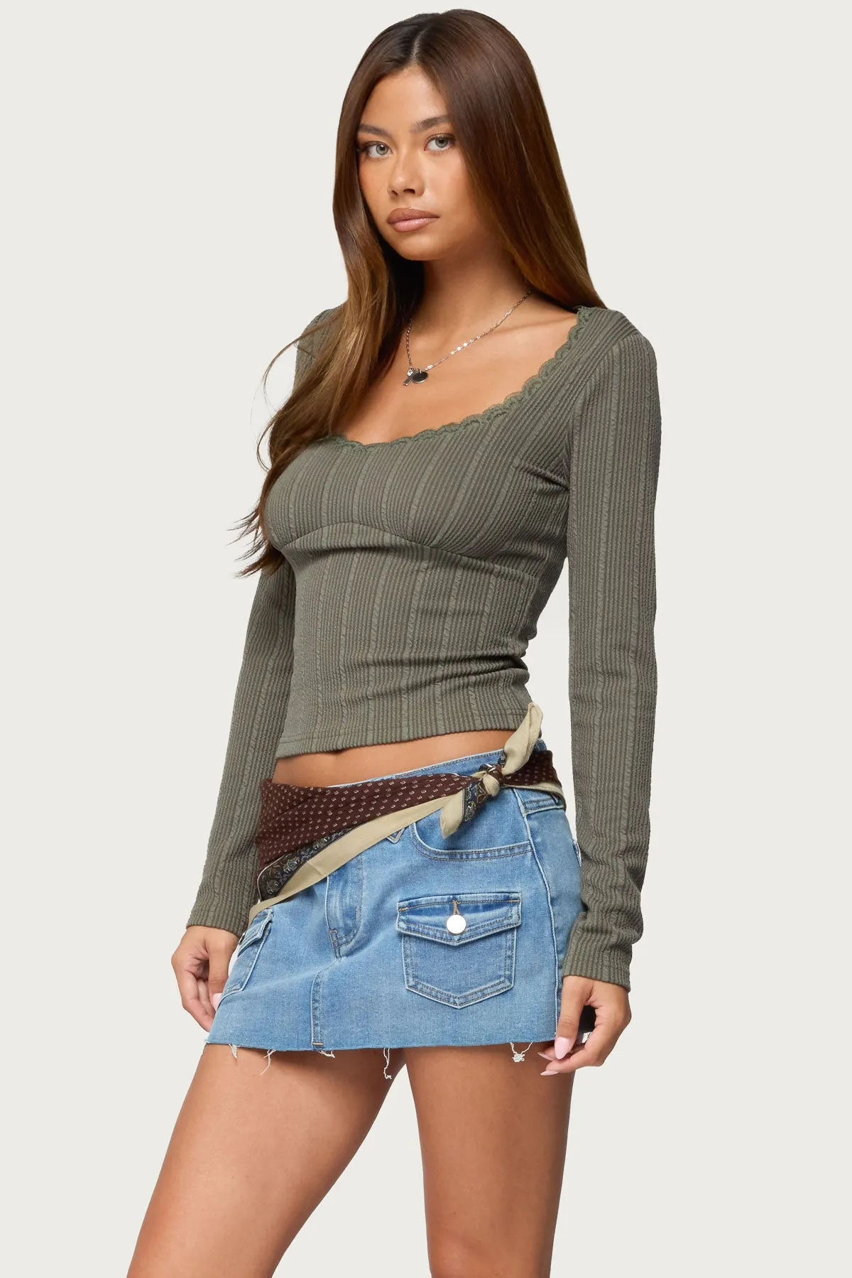 Beatrix Lacey Ribbed Top sold by Edikted product image thumbnail 3