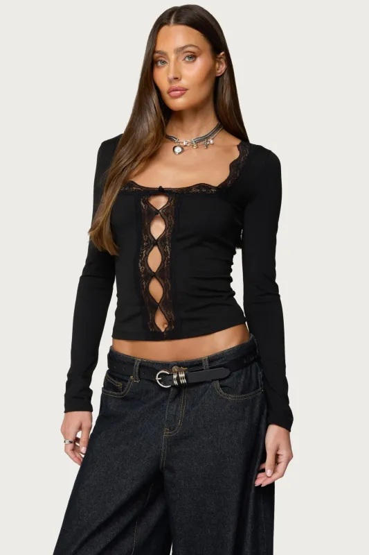 Zeya Lacey Keyhole Top sold by Edikted