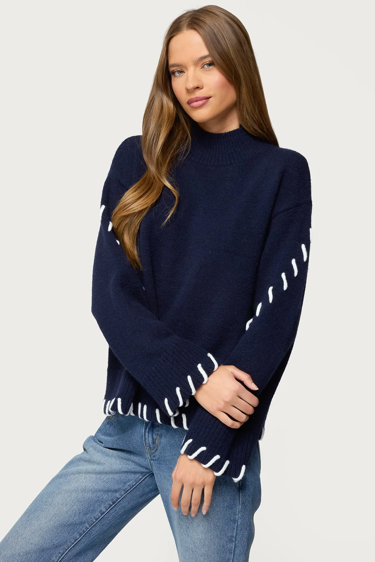 Indah Contrast Stitch Oversized Sweater sold by Edikted product image thumbnail 3