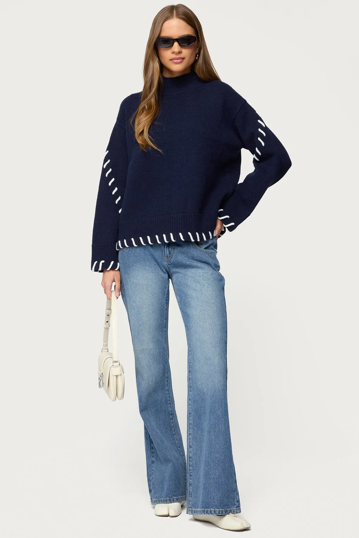 Indah Contrast Stitch Oversized Sweater sold by Edikted product image thumbnail 2