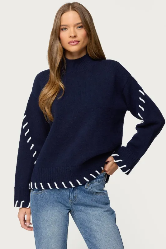 Indah Contrast Stitch Oversized Sweater sold by Edikted