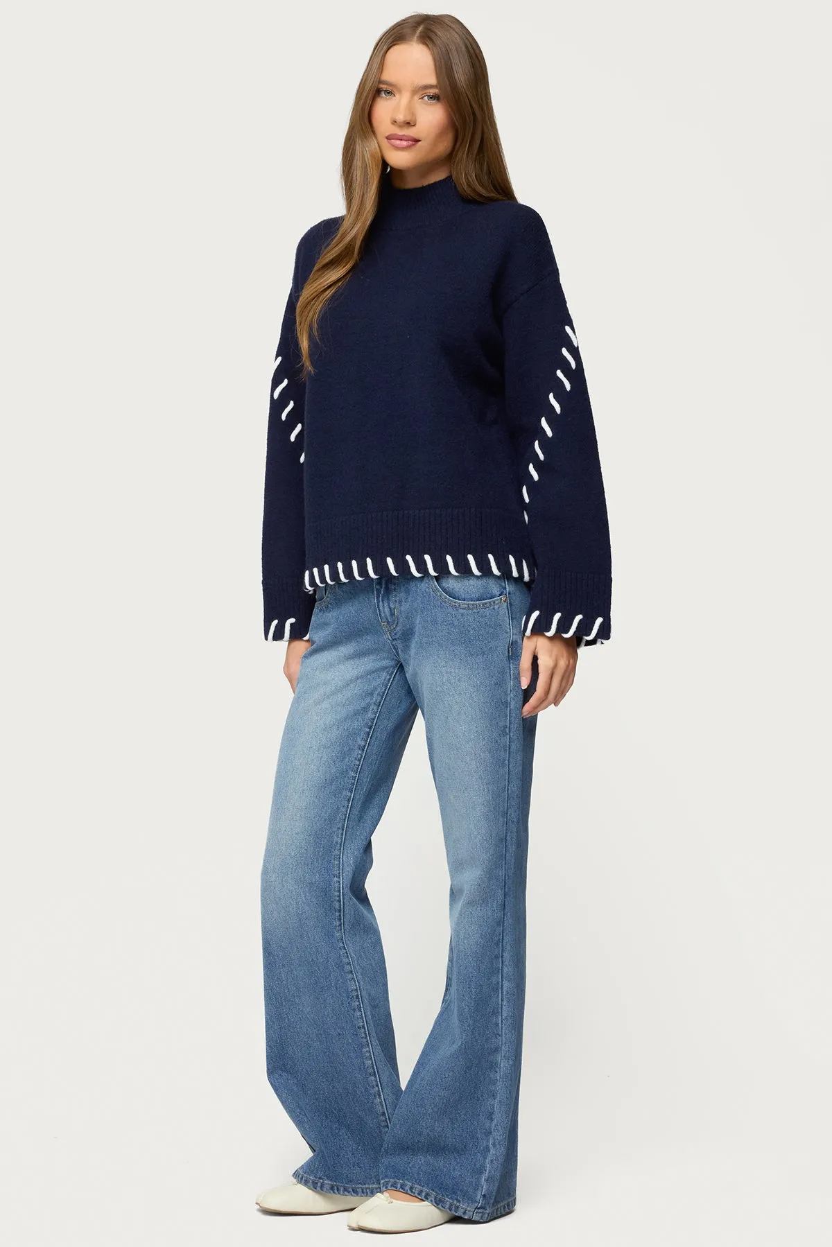 Indah Contrast Stitch Oversized Sweater sold by Edikted product image thumbnail 4
