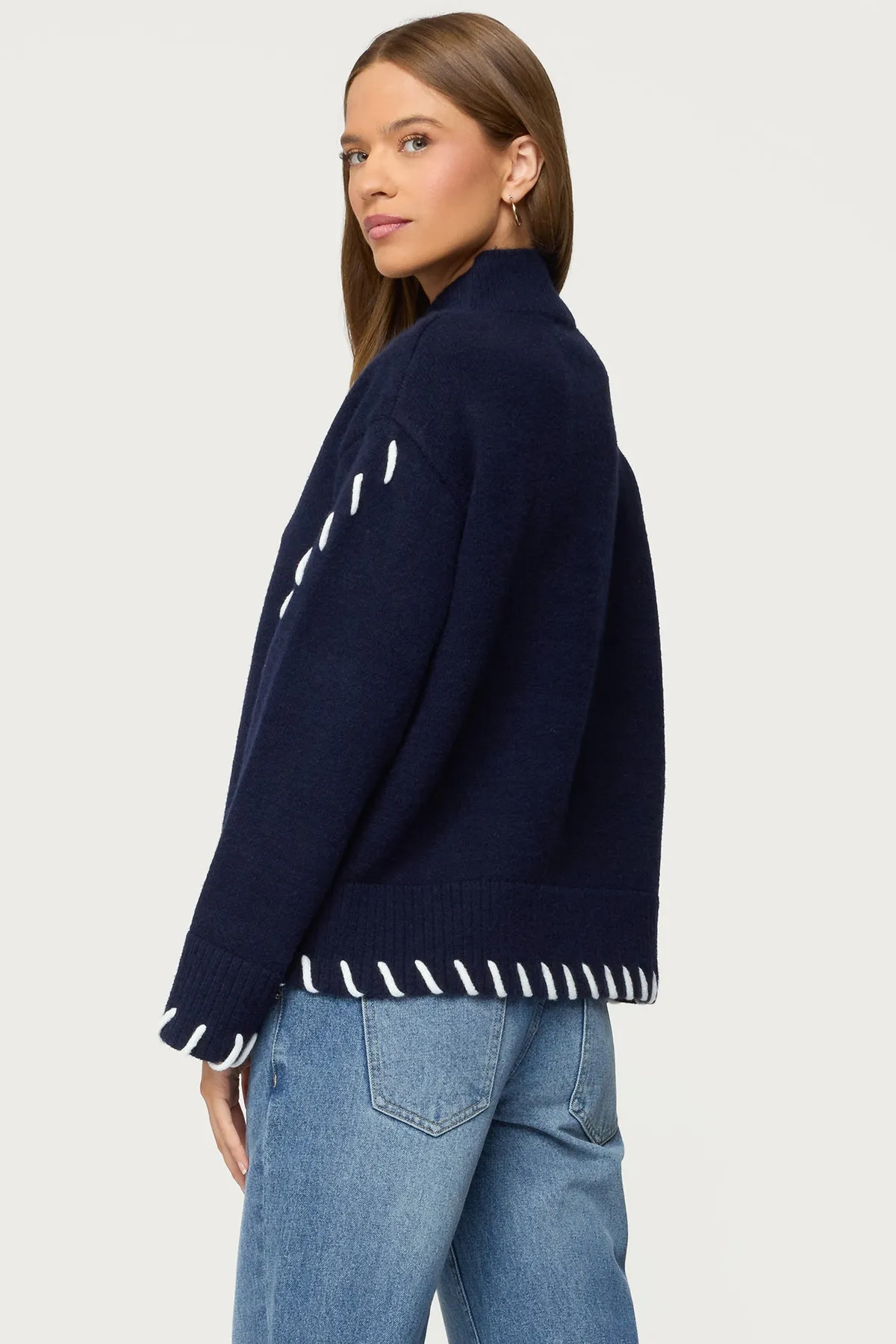Indah Contrast Stitch Oversized Sweater sold by Edikted product image thumbnail 5
