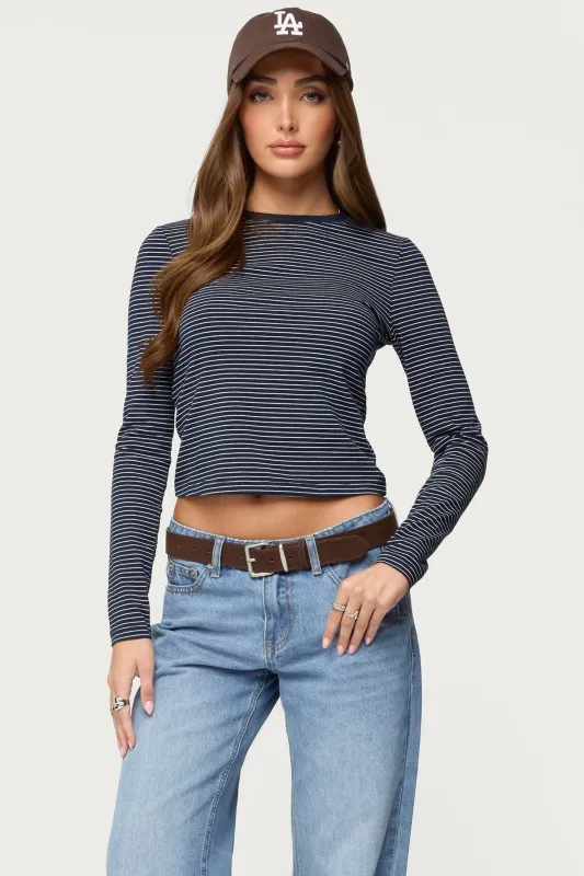 Brianna Striped Long Sleeve T Shirt sold by Edikted