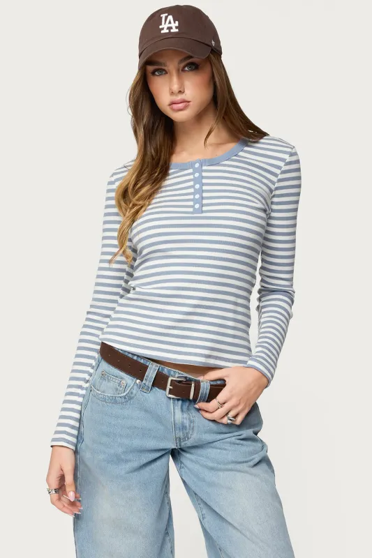 Roma Striped Henley Top sold by Edikted