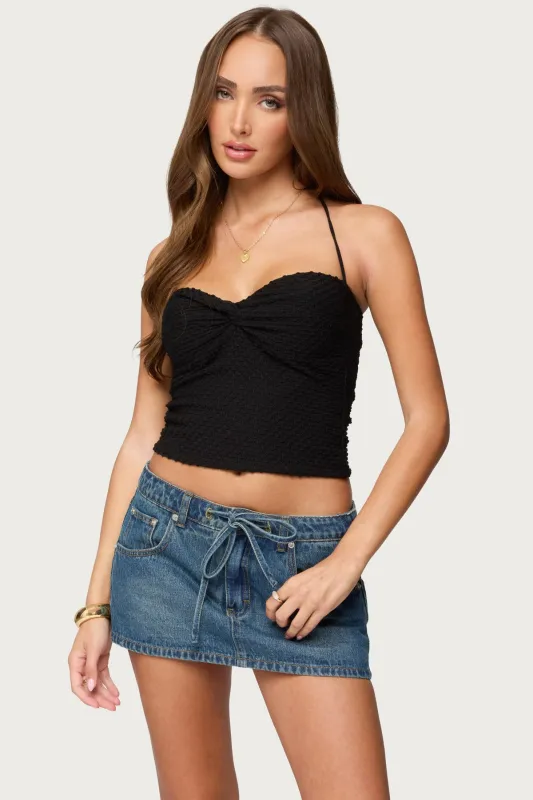 Zoee Twisted Textured Halter Top sold by Edikted