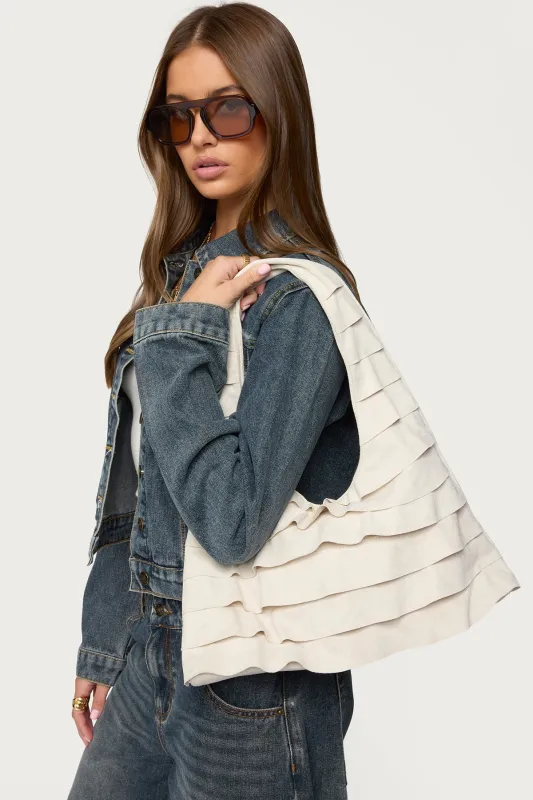 Ruffled Faux Suede Shoulder Bag made by Edikted
