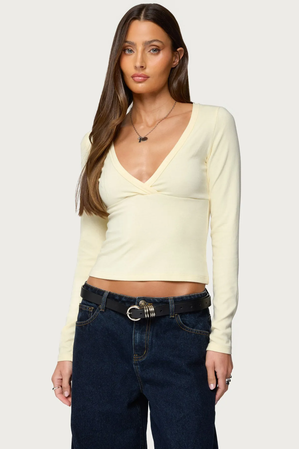 Doron V Neck Long Sleeve Top sold by Edikted