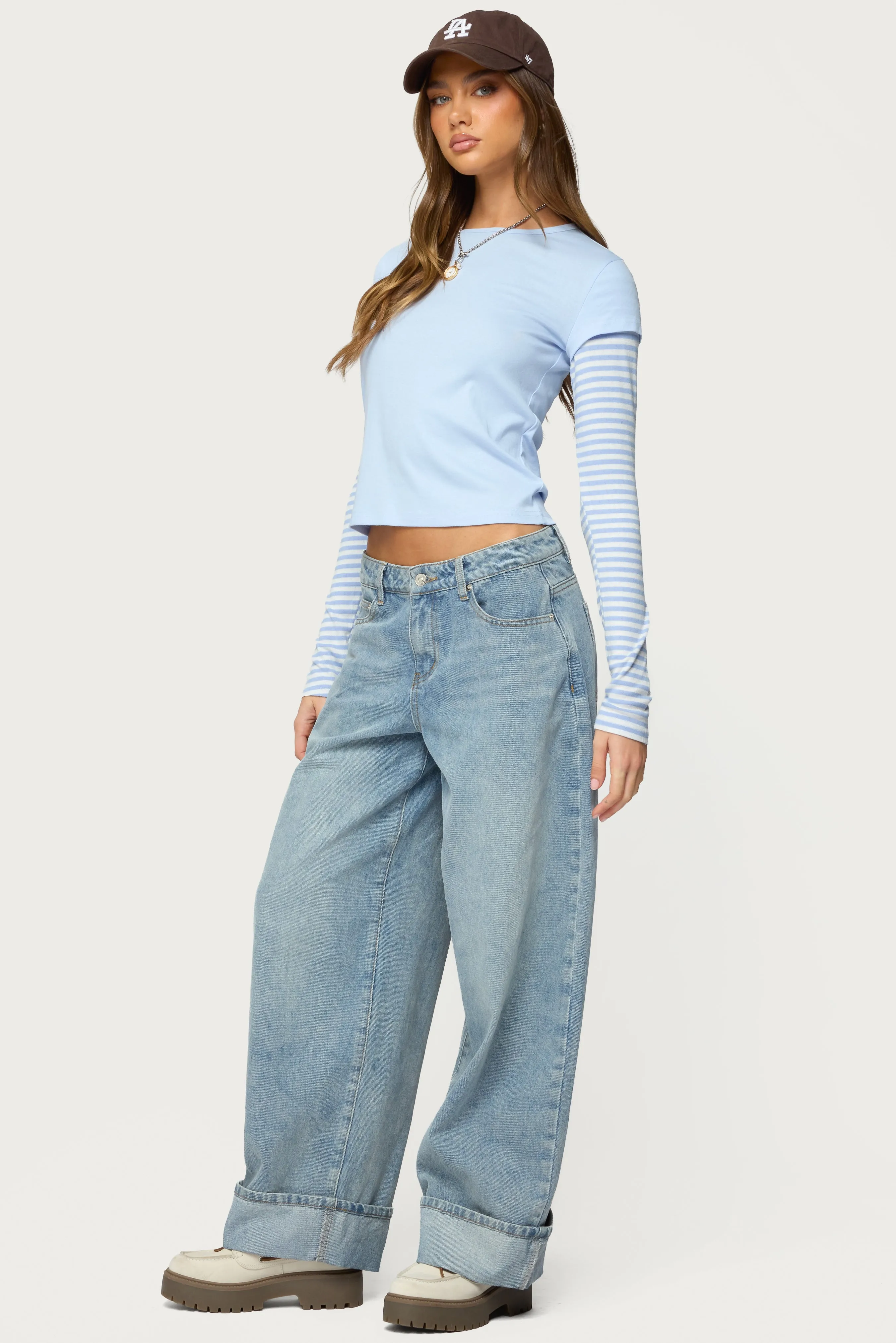 Stripey Layered Long Sleeve T Shirt sold by Edikted product image thumbnail 4