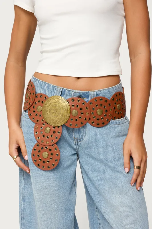 Faux Leather Western Disc Belt sold by Edikted