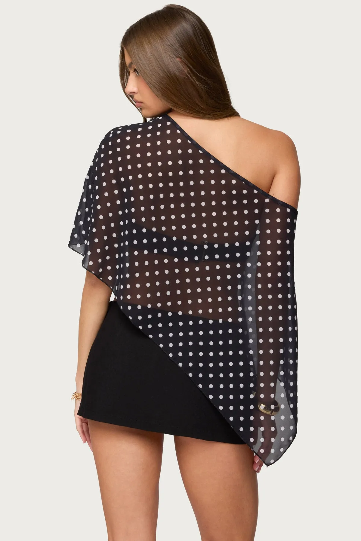 Sheer Chiffon Asymmetric Polka Dot Poncho sold by Edikted product image thumbnail 5