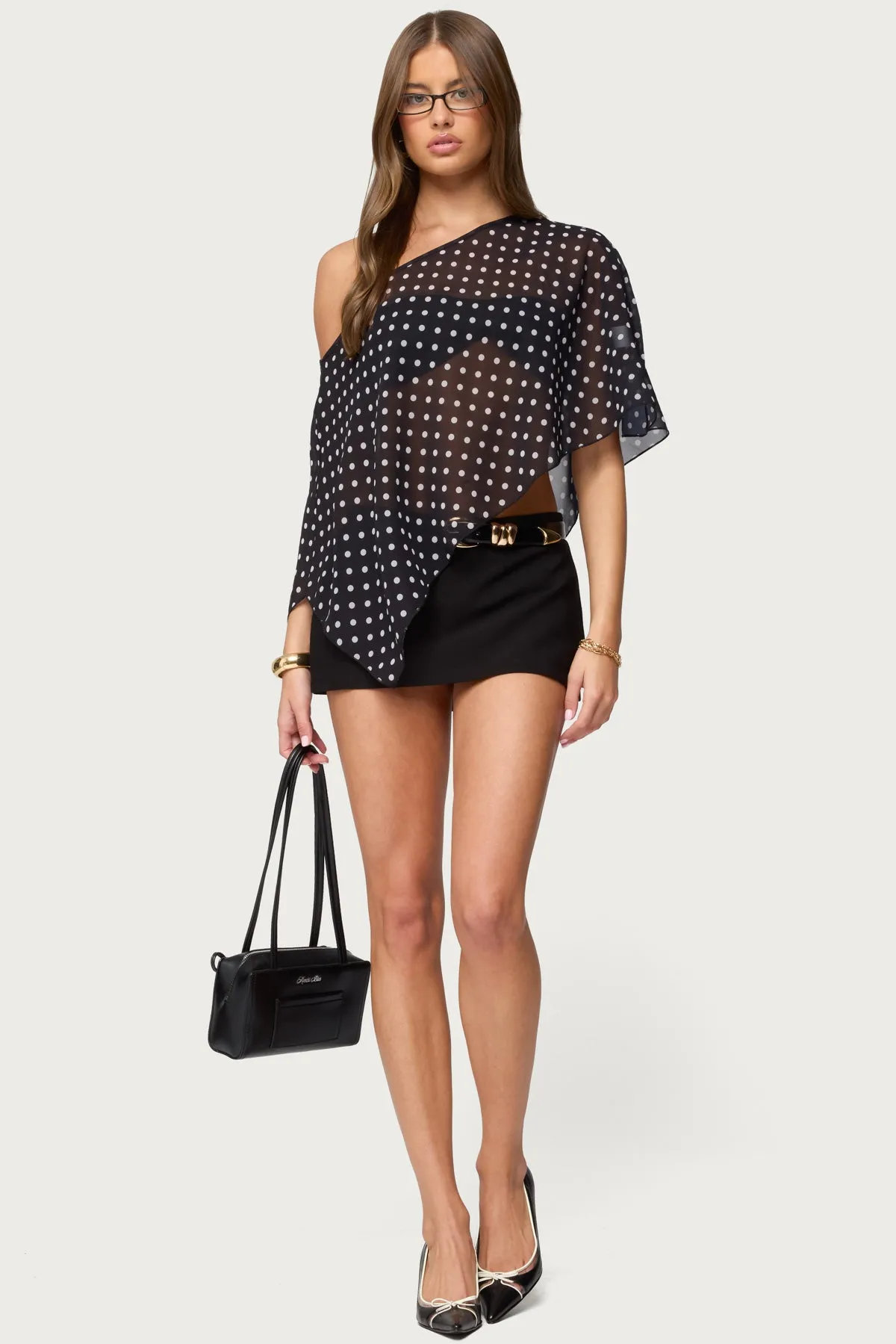 Sheer Chiffon Asymmetric Polka Dot Poncho sold by Edikted product image thumbnail 2