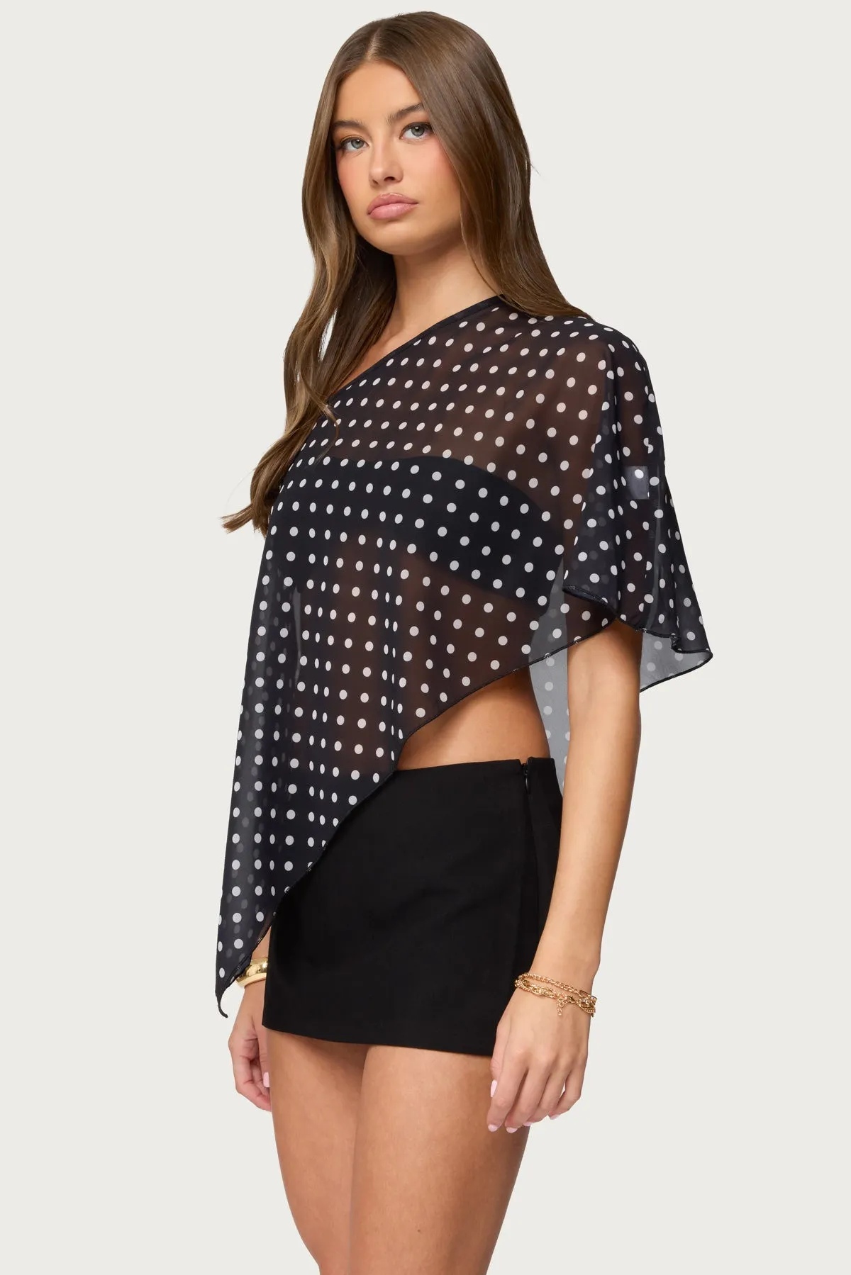 Sheer Chiffon Asymmetric Polka Dot Poncho sold by Edikted product image thumbnail 3