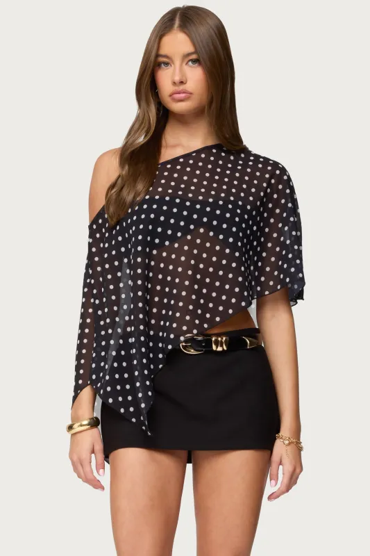 Sheer Chiffon Asymmetric Polka Dot Poncho sold by Edikted