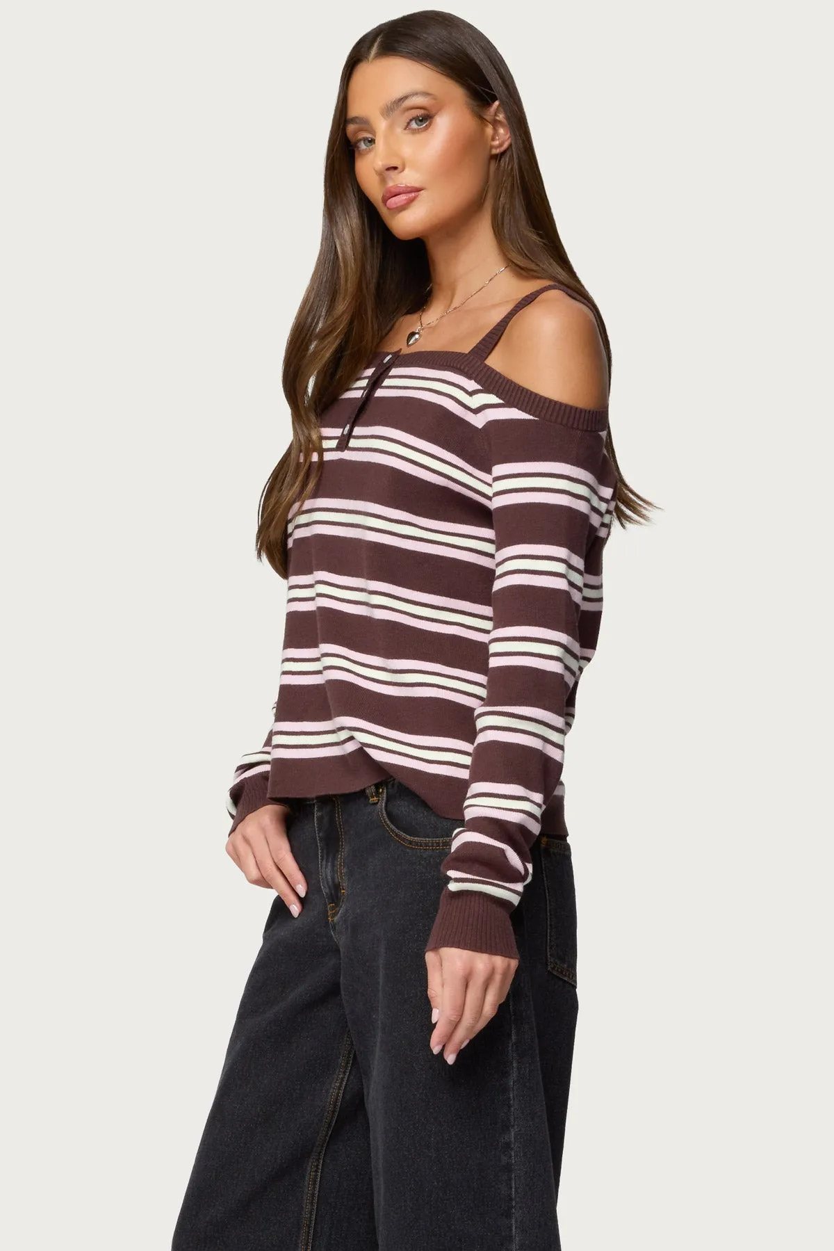 Shyla Off Shoulder Striped Knit Top sold by Edikted product image thumbnail 3