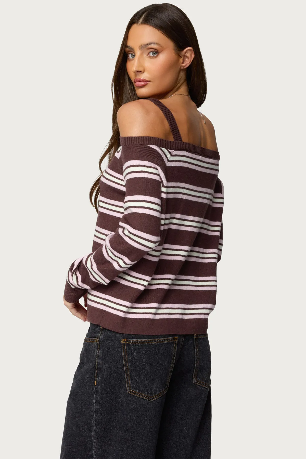 Shyla Off Shoulder Striped Knit Top sold by Edikted product image thumbnail 4