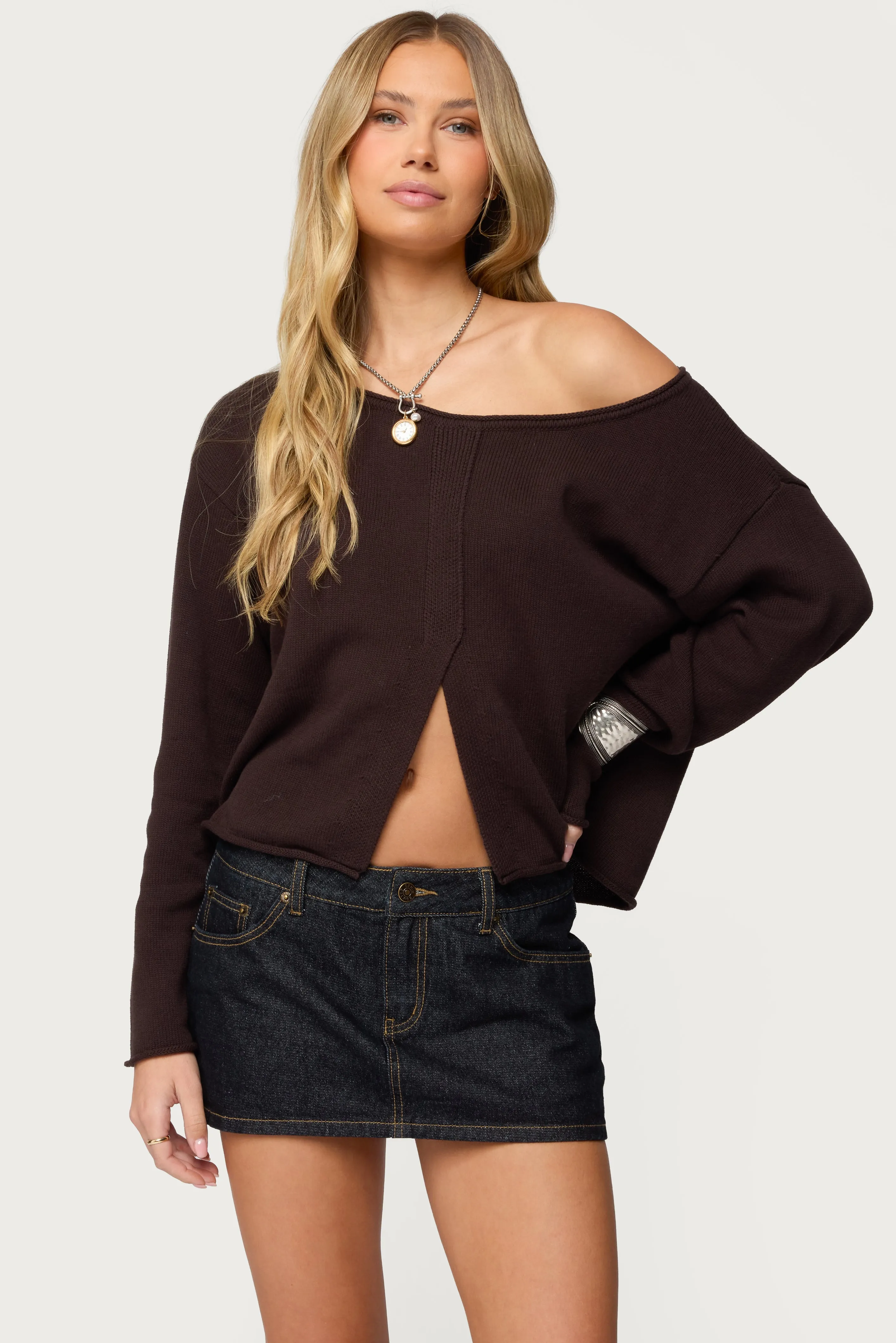 Moyra Off Shoulder Knit Top sold by Edikted