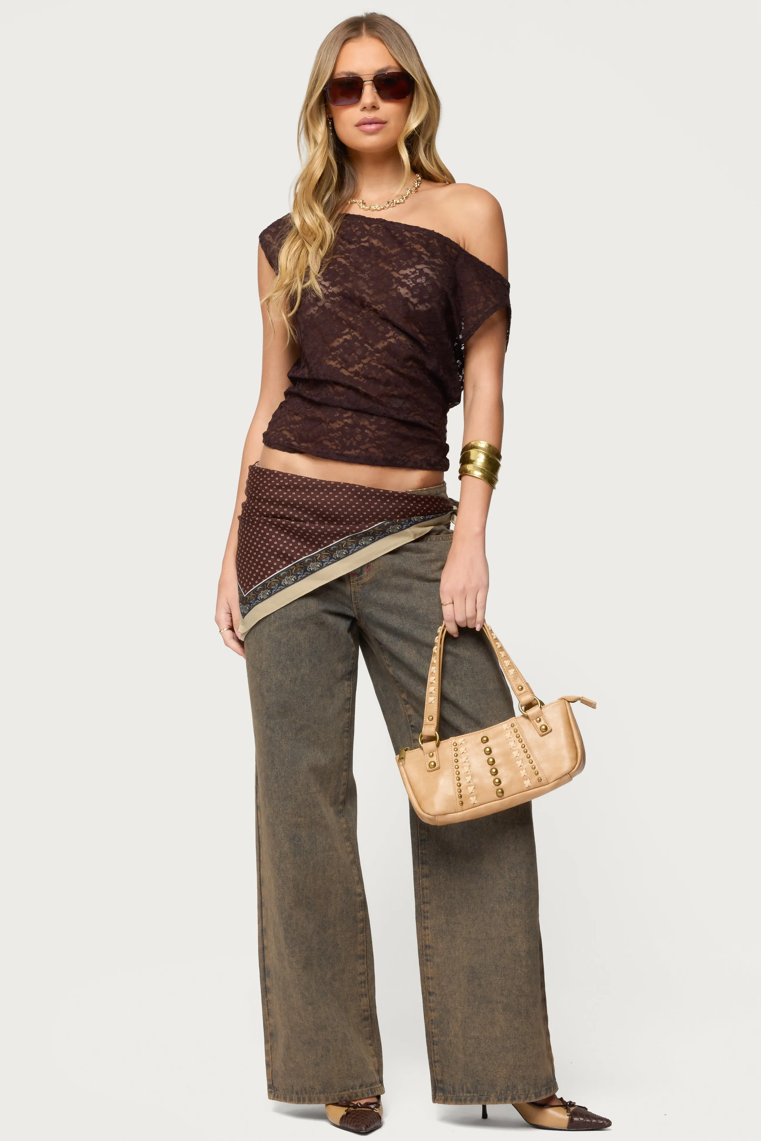 Kessa Sheer Lace Off Shoulder Top sold by Edikted product image thumbnail 2