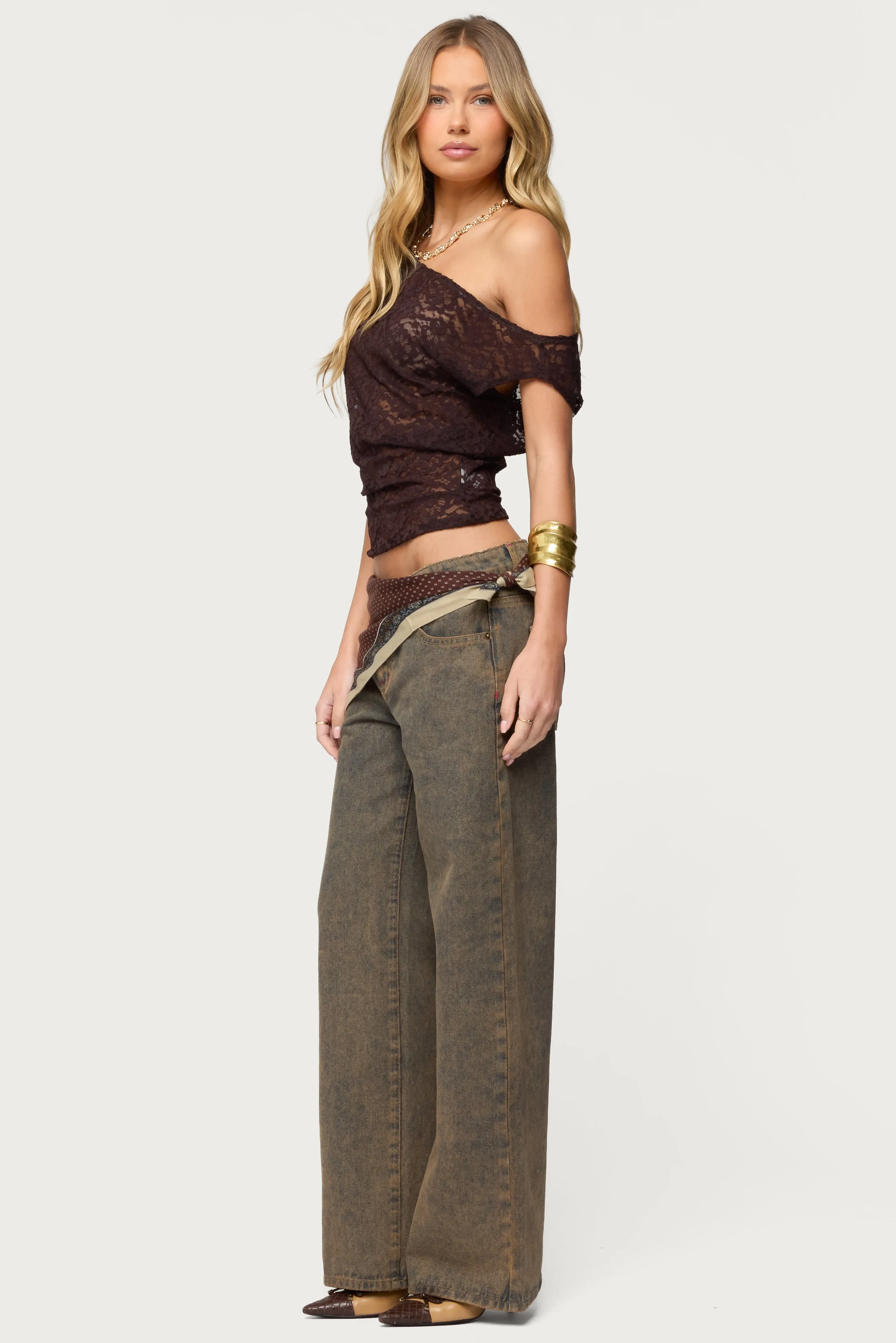 Kessa Sheer Lace Off Shoulder Top sold by Edikted product image thumbnail 4