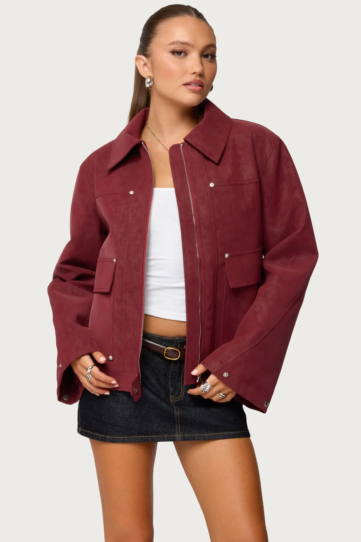 Annabelle Oversized Faux Suede Jacket sold by Edikted