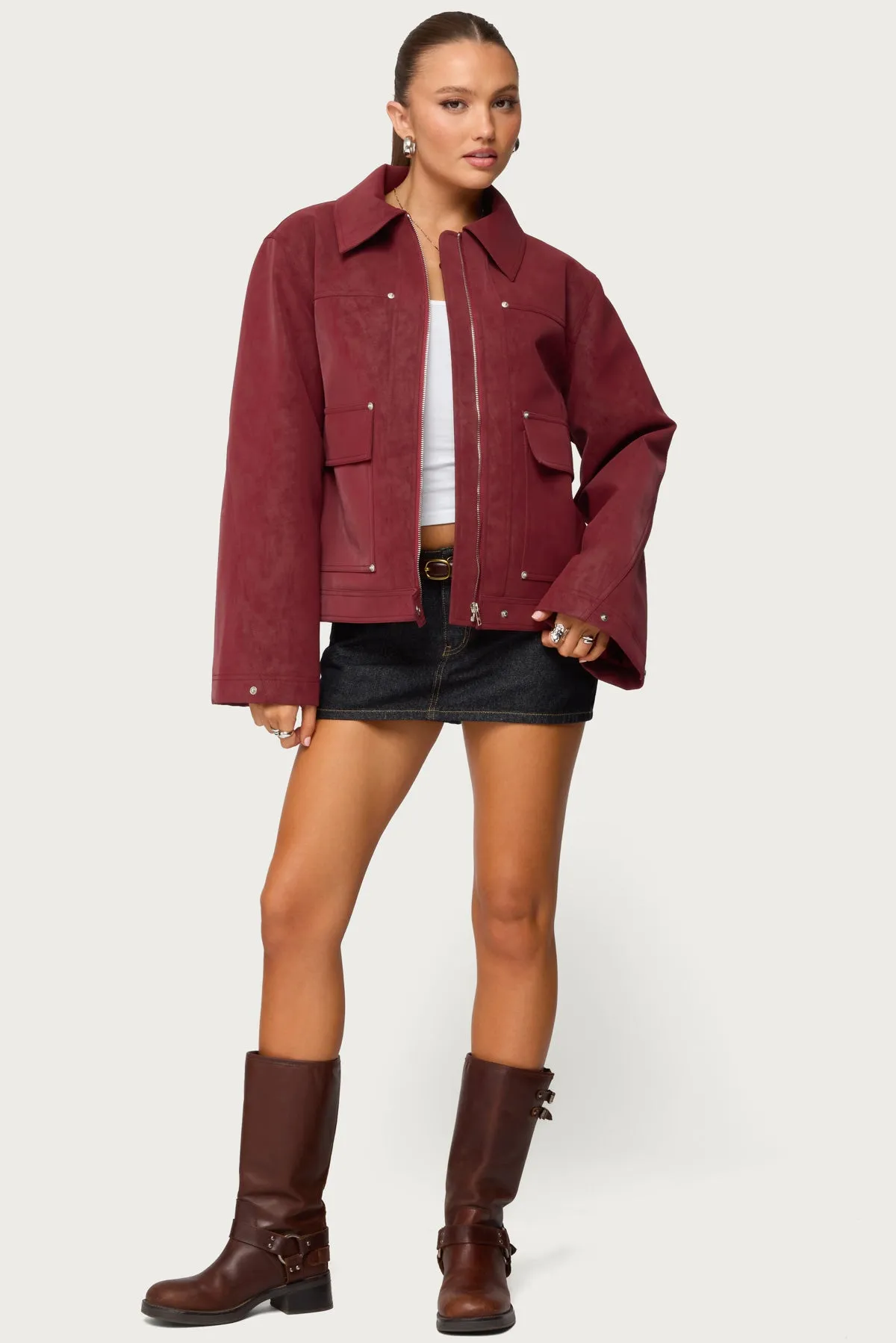 Annabelle Oversized Faux Suede Jacket sold by Edikted product image thumbnail 5