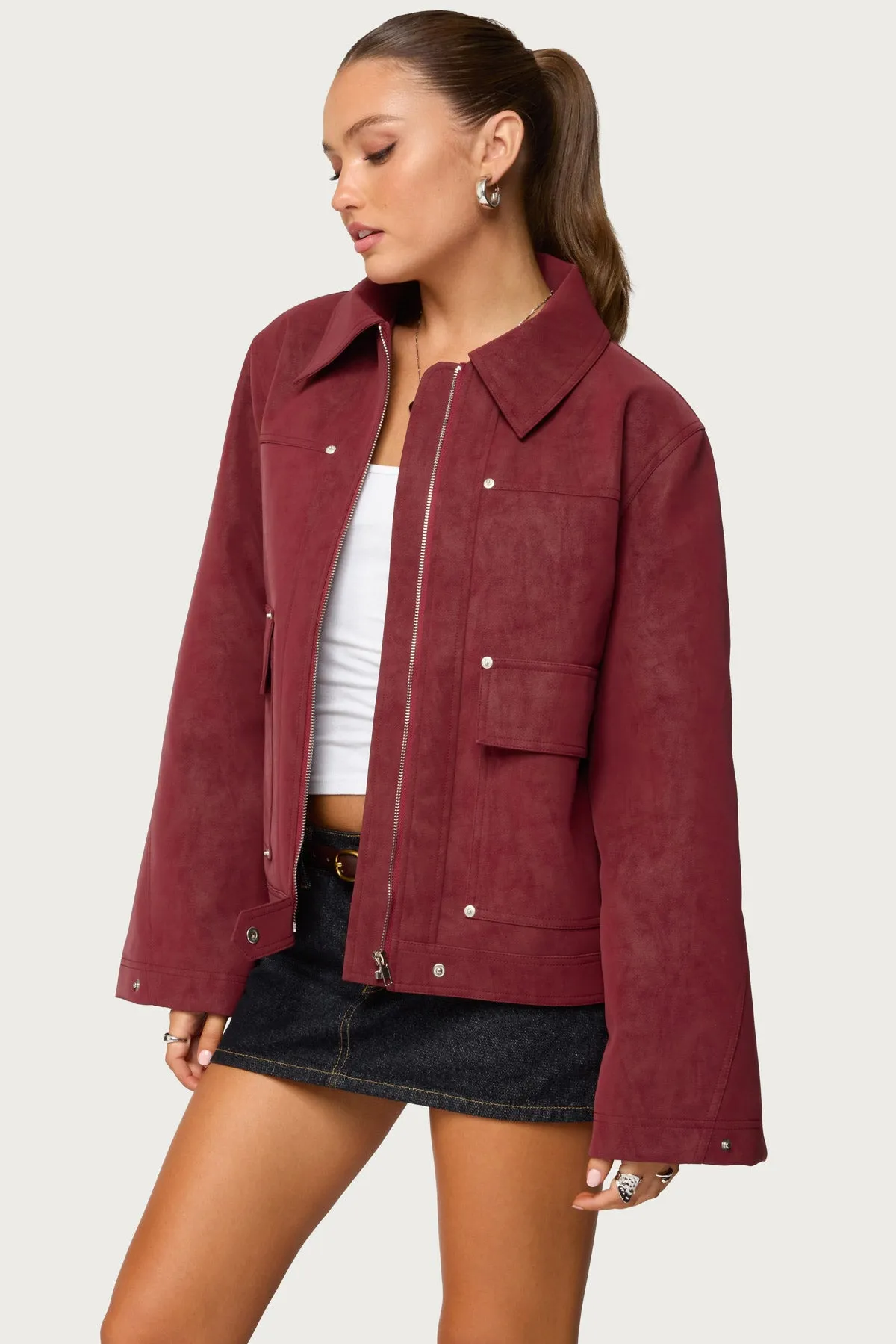 Annabelle Oversized Faux Suede Jacket sold by Edikted product image thumbnail 3