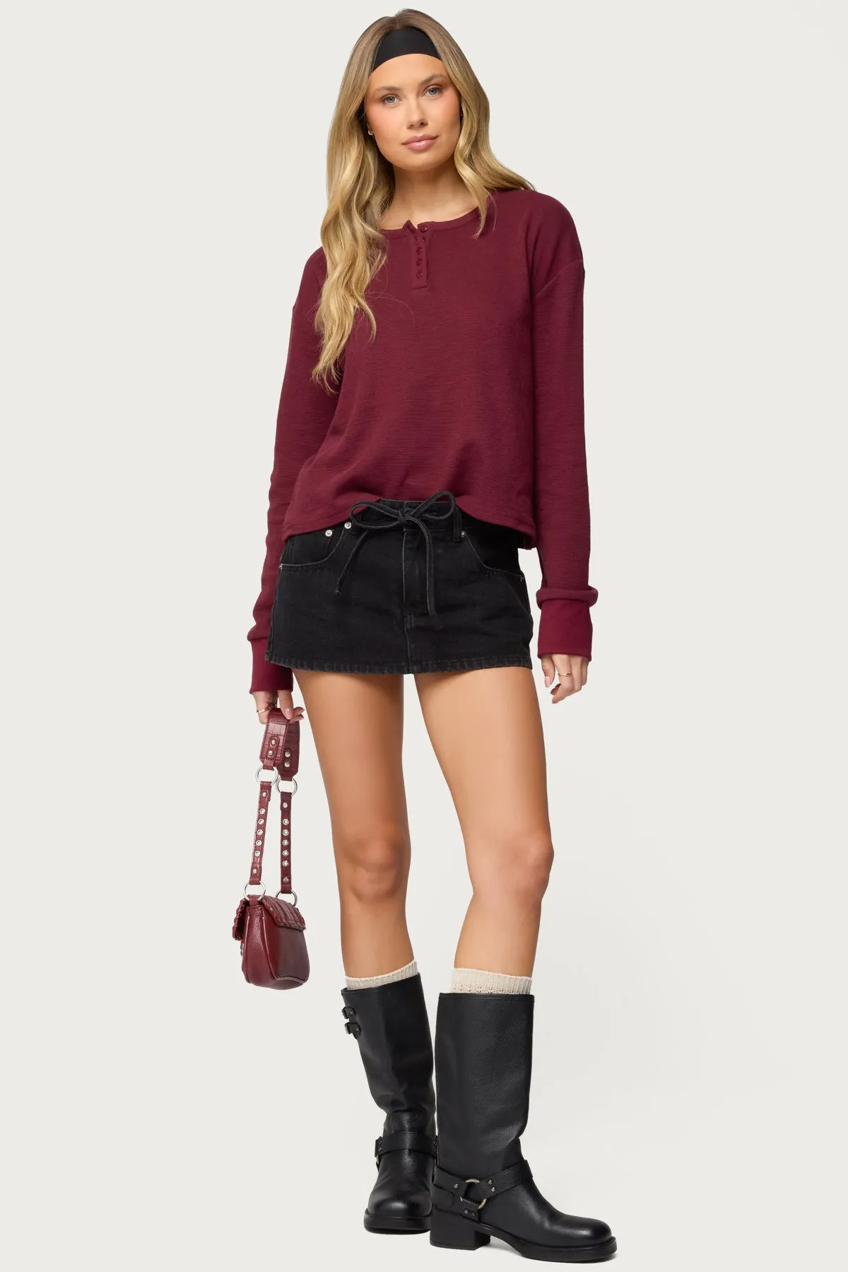 Deni Long Sleeve Henley Waffle Top sold by Edikted product image thumbnail 2