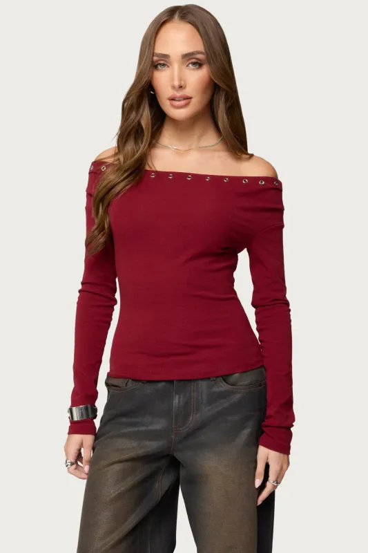 Rebekka Grommet Off Shoulder Top sold by Edikted