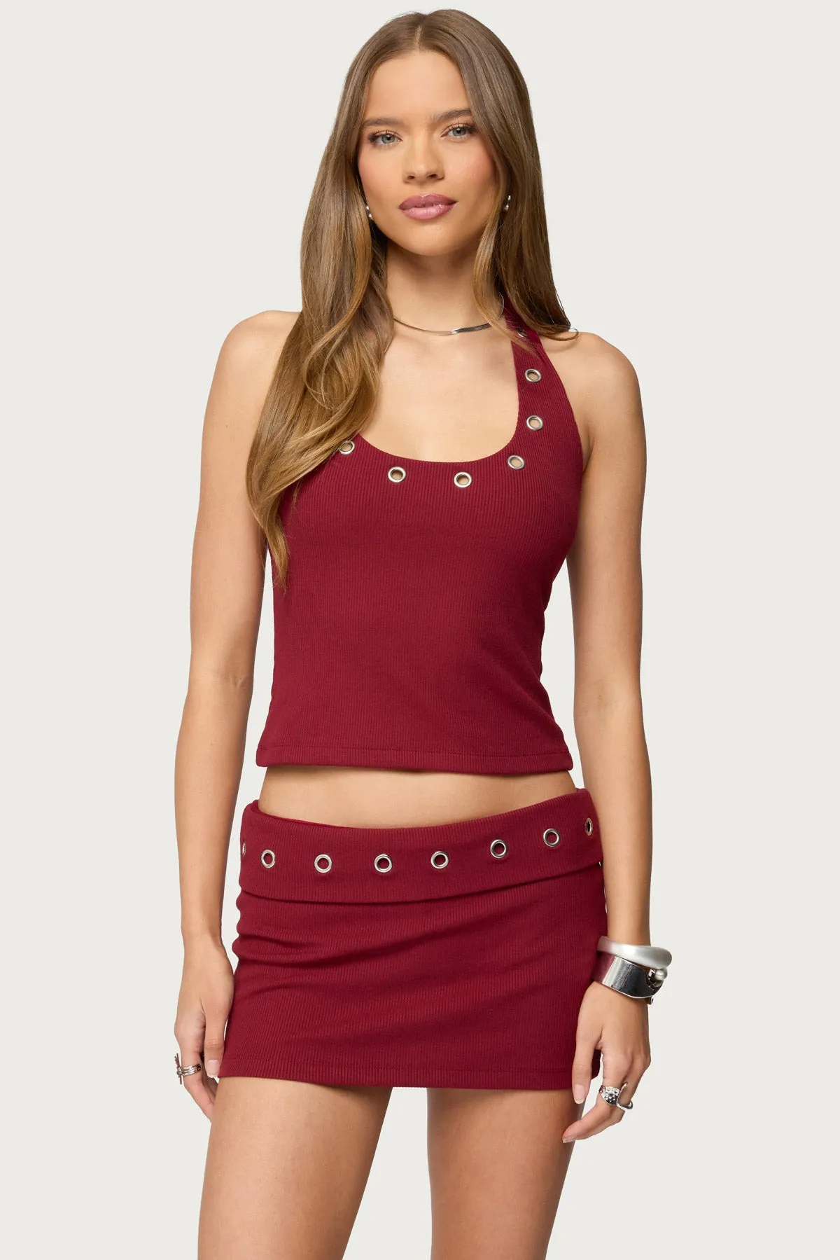 Havana Grommet Ribbed Halter Top sold by Edikted