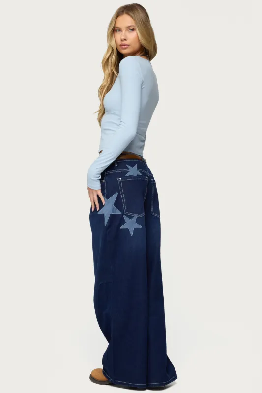 Trish Stars Low Rise Baggy Jeans sold by Edikted