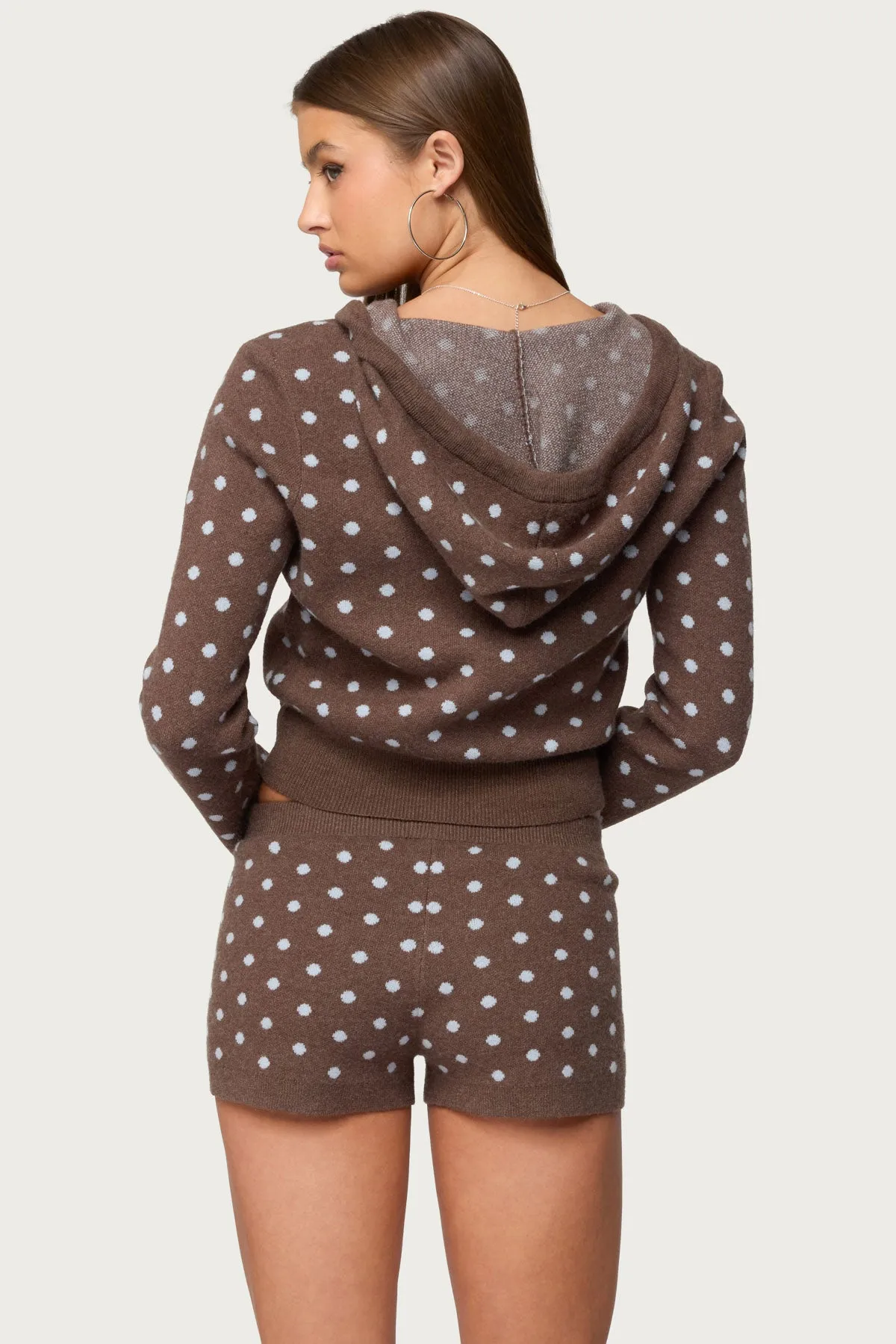 Kenny Polka Dot Knit Zip Up Hooded Cardigan sold by Edikted product image thumbnail 4