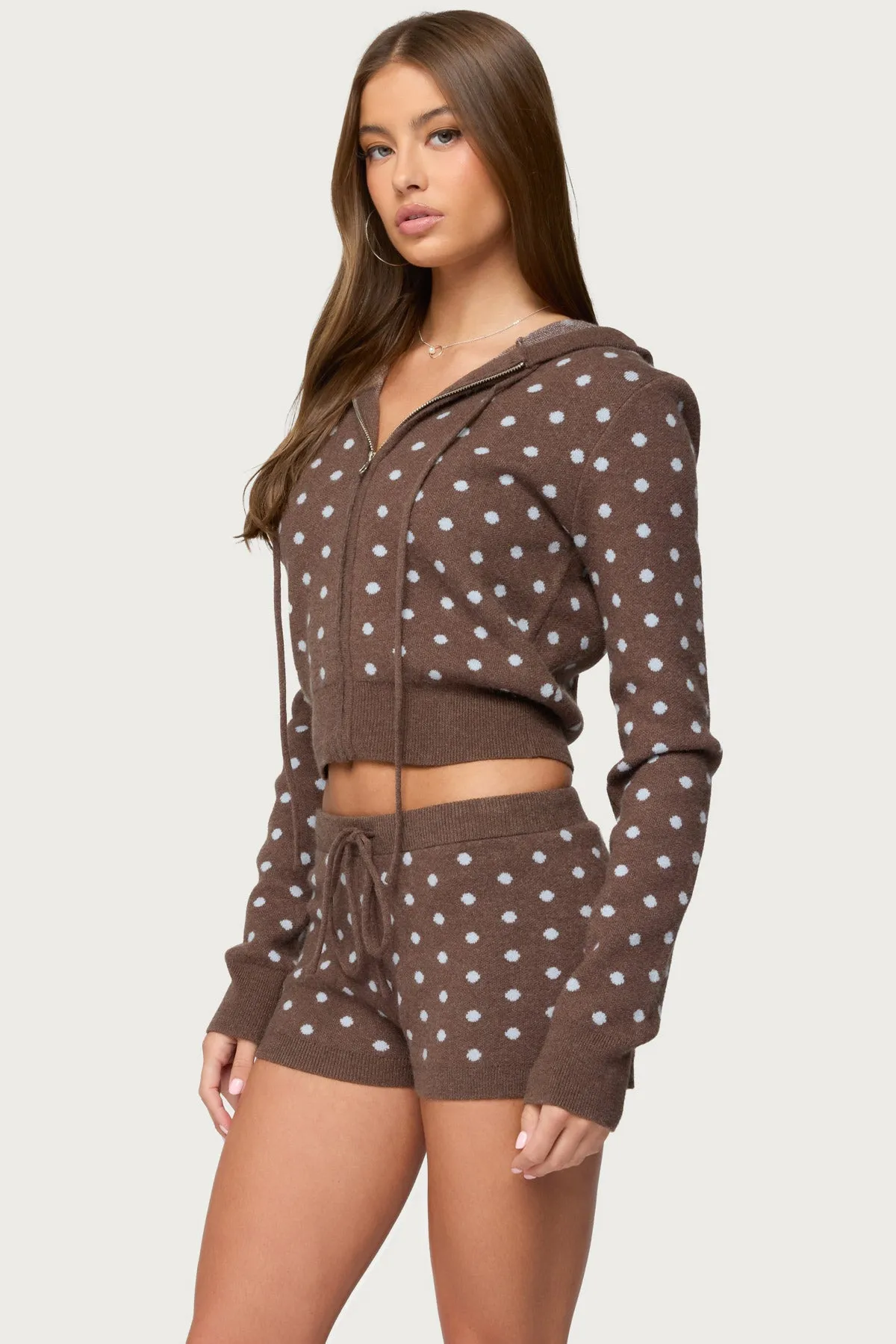 Kenny Polka Dot Knit Zip Up Hooded Cardigan sold by Edikted product image thumbnail 3
