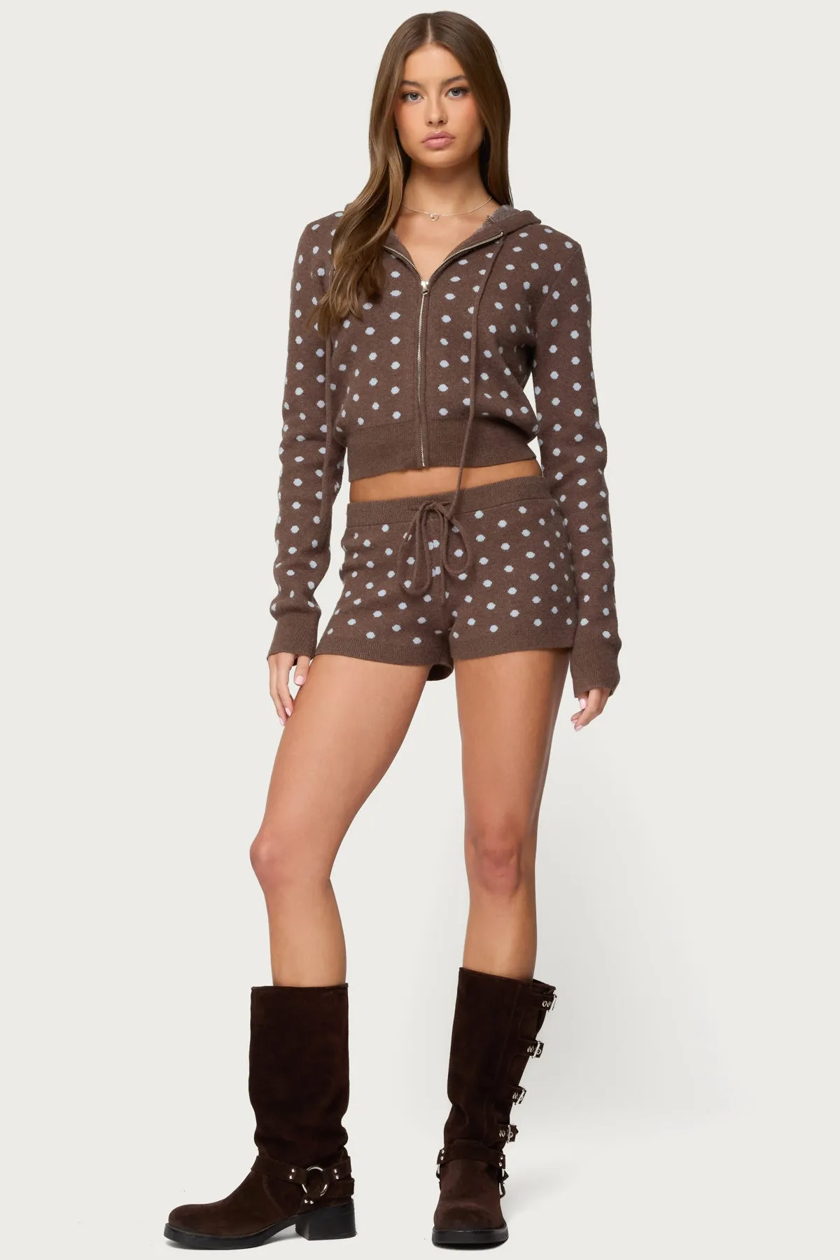 Kenny Polka Dot Knit Zip Up Hooded Cardigan sold by Edikted product image thumbnail 5