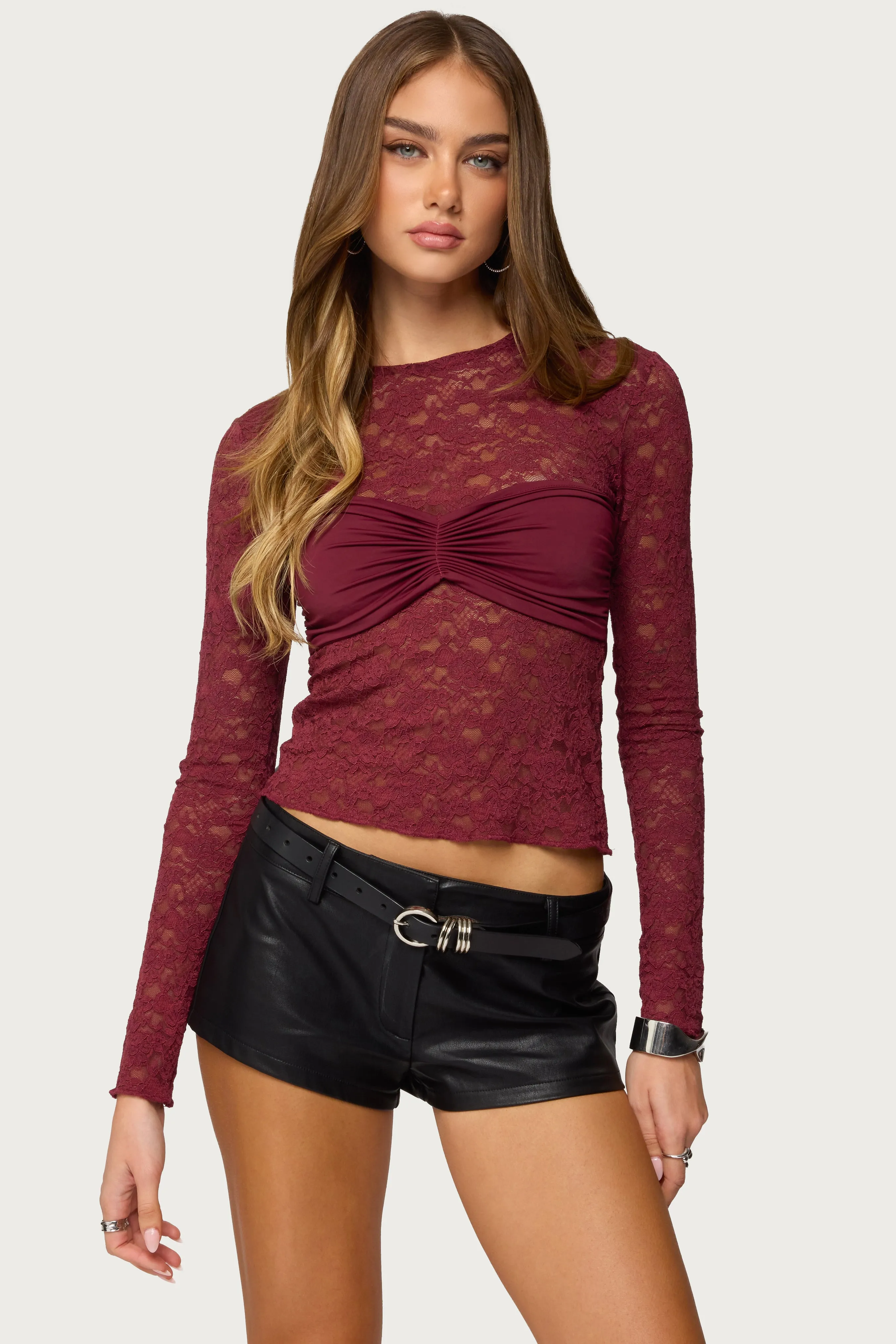 Rosette Bandeau Sheer Lace Top sold by Edikted