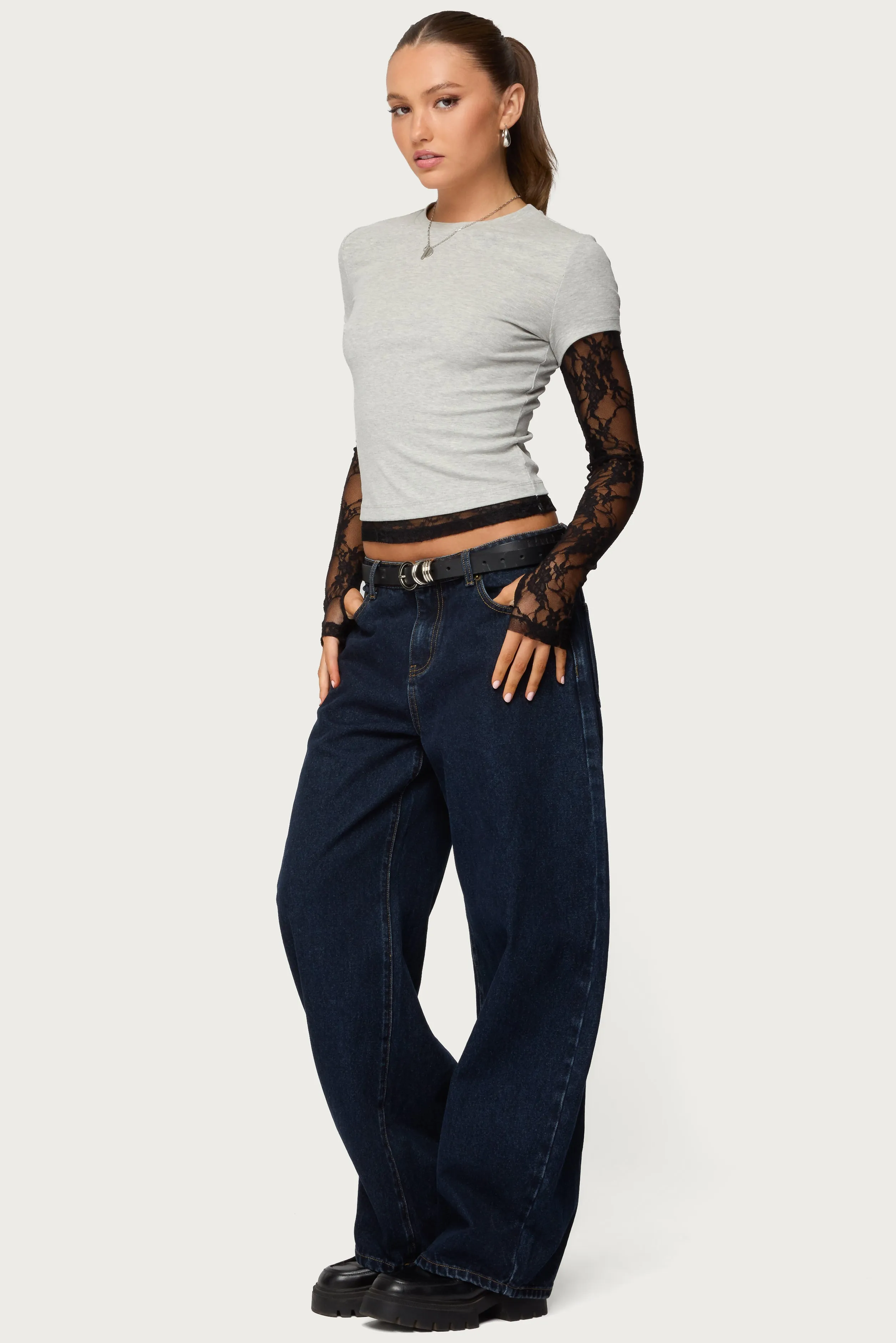 Layered Lace Sleeve Top sold by Edikted product image thumbnail 4