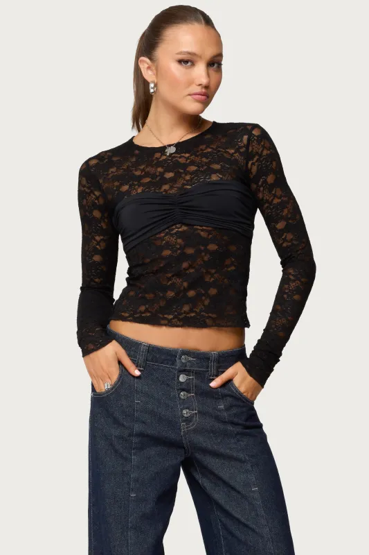 Rosette Bandeau Sheer Lace Top sold by Edikted