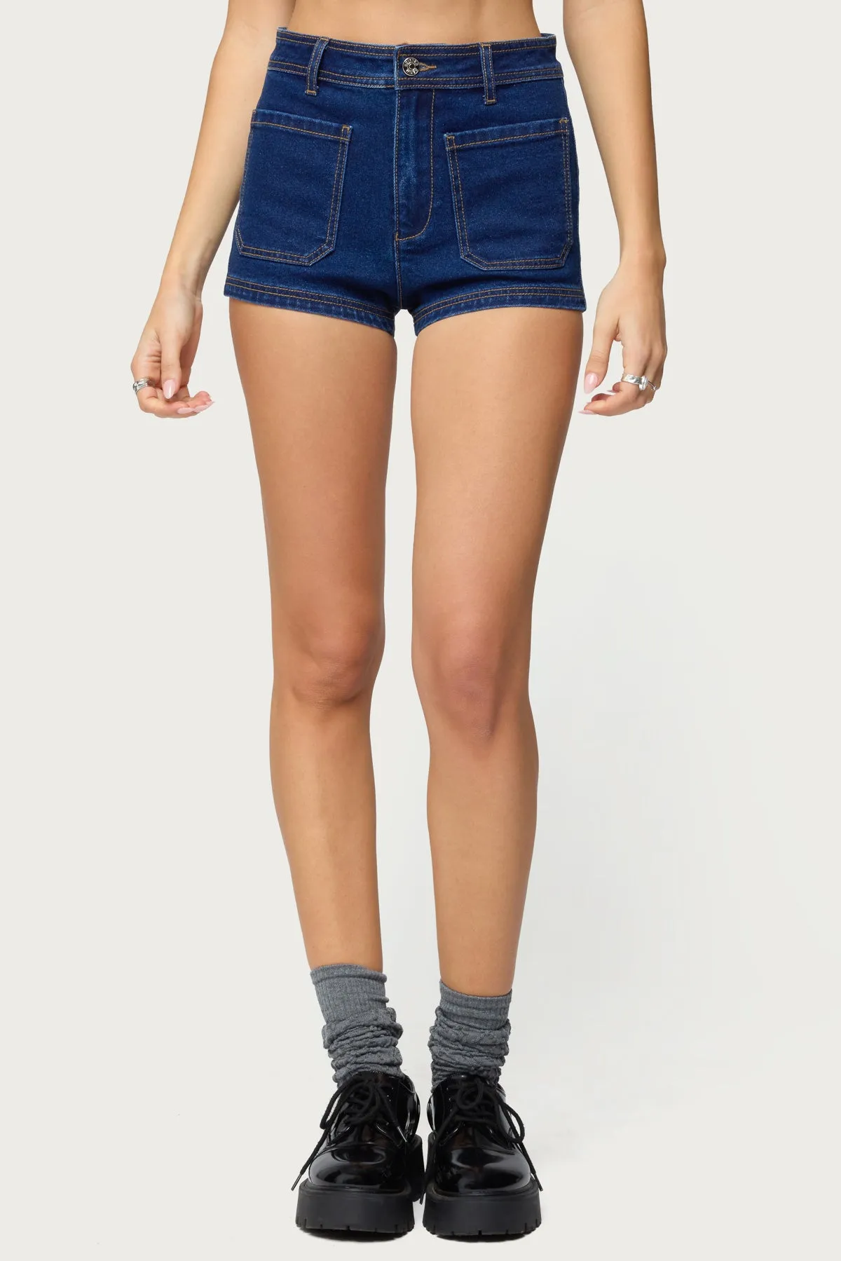 Saren High Rise Denim Micro Shorts sold by Edikted product image thumbnail 2