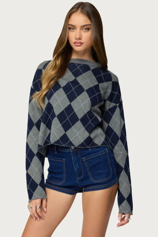 Prep Girl Argyle Knit Top sold by Edikted