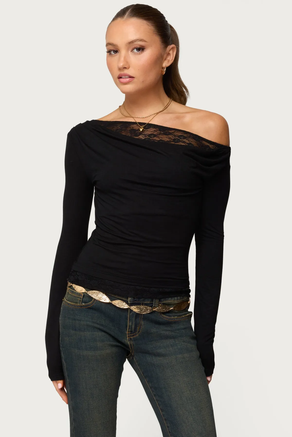 Layered Lacey Off Shoulder Top sold by Edikted