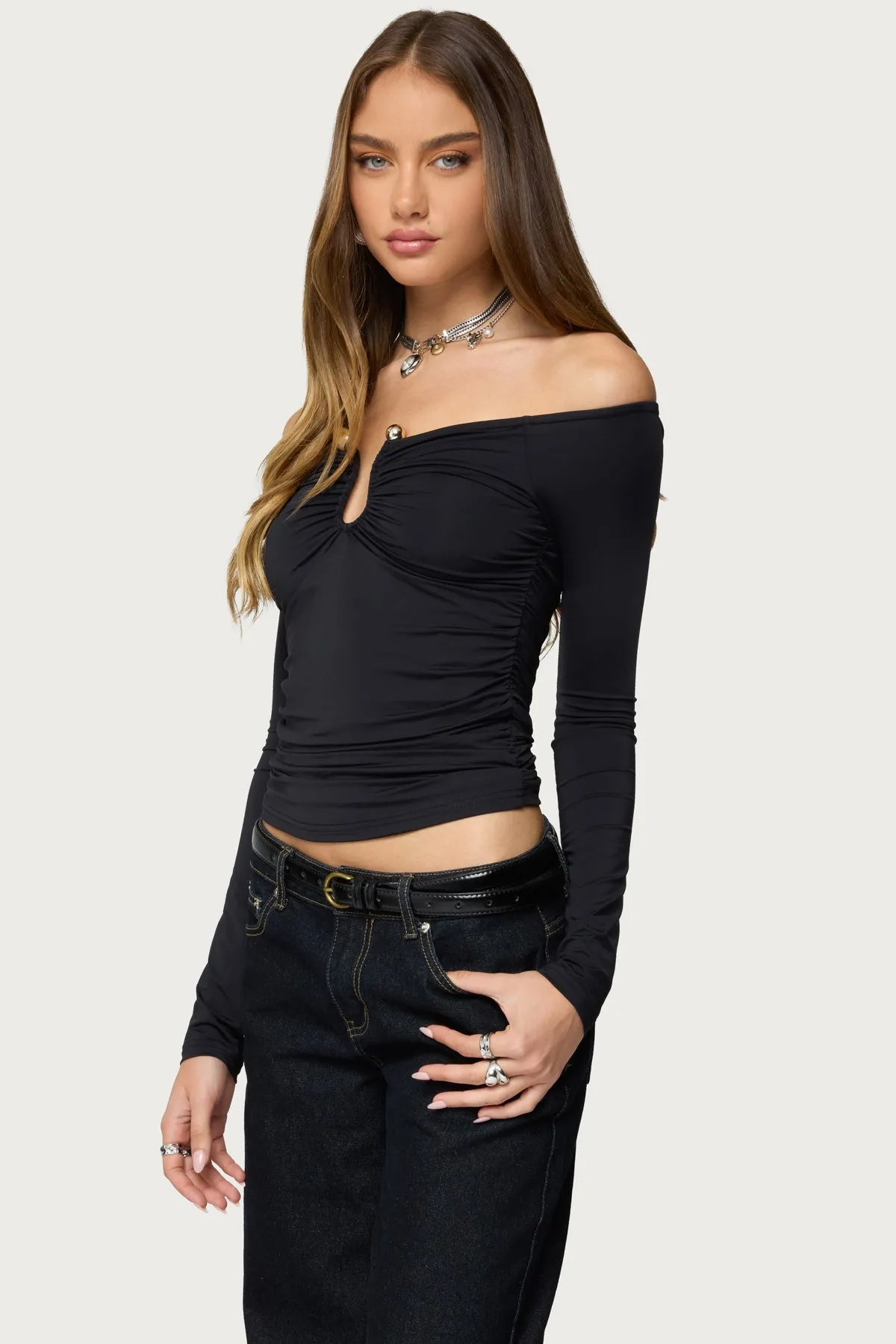 Halle Curved U Off Shoulder Top sold by Edikted product image thumbnail 3