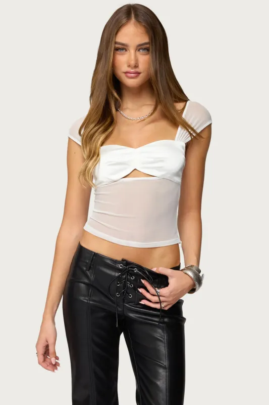 Sheer Mesh & Satin Effect Cutout Top sold by Edikted